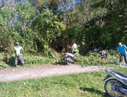 Peduli Lingkungan, Babinsa Bersama Warga Bersihkan Rumput Kanan Kiri Jalan