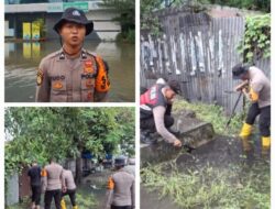 Personel Ditsamapta Polda Sumut Sigap Bantu Warga di Tengah Banjir Jalan SM Raja – Amplas Medan