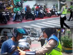 Kamsel Satlantas Polrestabes Medan Bagikan Helm SNI Gratis
