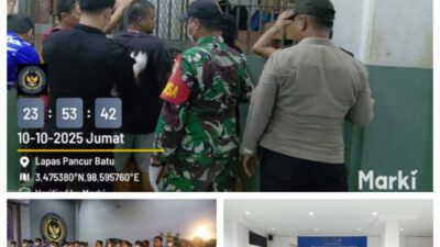 SinergI TNI–POLRI Dan Lapas Pancur Batu Gelar Razia Gabungan Cegah Gangguan Keamanan 