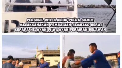 Ditpolairud Polda Sumut Salurkan Bantuan Sembako untuk Nelayan Belawan yang Terdampak Cuaca Buruk