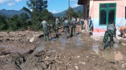 Satgas Gulbencal Kodim 0106/Ateng Lanjutkan Pembersihan Pascanah Longsor dan Banjir Bandang di Pegasing