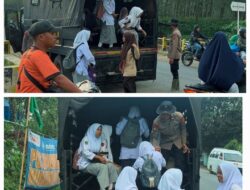 Brimob Sumut Antar Anak-Anak Desa Garoga Tetap Bersekolah di Tengah Dampak Bencana