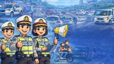 Satlantas Polrestabes Medan Ajak Pengendara Tertib Berlalu Lintas di Ops Keselamatan Toba 2026.