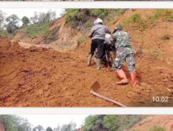 Personel Satgas Gulbencal Kodim 0106/Aceh Tengah Tangani Dampak Longsor di Desa Lelumu