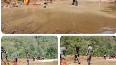 Personel Satgas Gulbencal Kodim 0106/Ateng Percepat Pembukaan Akses Jalan Pascabencana di Desa Lelumu