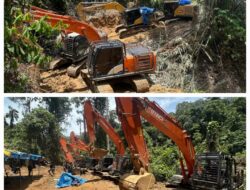 Gabungan Brimob dan Ditreskrimsus Polda Sumut Tindak Tambang Emas Ilegal di Perbatasan Tapsel–Madina, 14 Ekskavator Diamankan