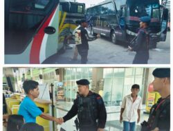 Brimob Polda Sumut Siaga Awasi Arus Mudik Balik di Terminal Amplas