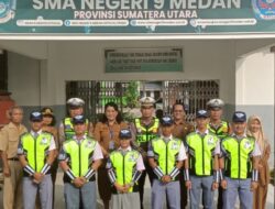 Sat Lantas Polres Pelabuhan Belawan Latih PKS di SMA Negeri 9 Medan