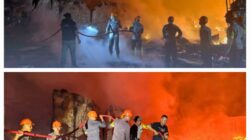 Kobaran Api di Gunung Sitoli Berhasil Dijinakkan! Sinergi Personel Brimob Polda Sumut Bersama Tim Gabungan Selamatkan Kawasan Pertokoan