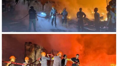 Kobaran Api di Gunung Sitoli Berhasil Dijinakkan! Sinergi Personel Brimob Polda Sumut Bersama Tim Gabungan Selamatkan Kawasan Pertokoan