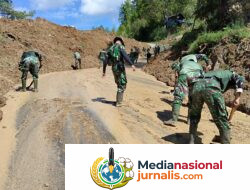 Dandim 0106/Aceh Tengah Kerahkan Personel Untuk mebersihkan Akses Jalan Tertimbun Longsor di Desa Mandale