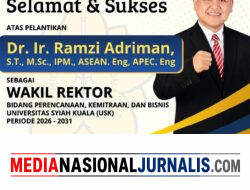 Bupati Simeulue Ucapkan Selamat atas Pelantikan Dr. Ir. Ramzi Adriman sebagai Wakil Rektor USK