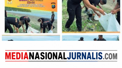 Sambut HUT Polri ke-80, Personel Kompi 4 Batalyon C Gelar Gerakan Indonesia Asri di Pantai Laharuga