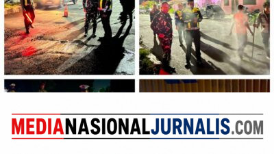 Polres Pelabuhan Belawan Bersinergi dengan Kodaeral I Belawan Perbaiki Perlintasan Rel KA Kampung Salam