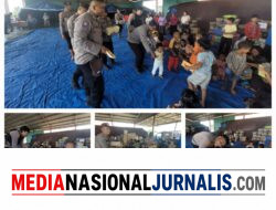 Polres Karo Berbagi Keceriaan, Anak-Anak Pengungsi Sinabung Dapat Bantuan Snack