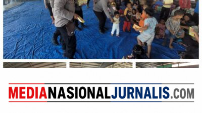 Polres Karo Berbagi Keceriaan, Anak-Anak Pengungsi Sinabung Dapat Bantuan Snack