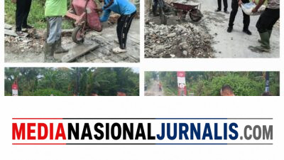 Kapolsek Hamparan Perak Monitoring Pengerjaan Jembatan Merah Putih Presisi Di Klambir V Kebun, Percepat Akses Warga