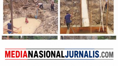 Pastikan Pembangunan Berjalan, Polsek Salapian Monitoring Jembatan Merah Putih