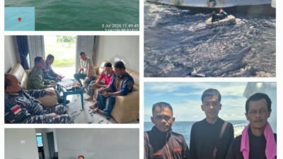 ‎SIGAP DI SELAT MALAKA, KODAERAL I KOORDINASIKAN EVAKUASI TIGA NELAYAN KORBAN TENGGELAMNYA KM EL RAYYAN
