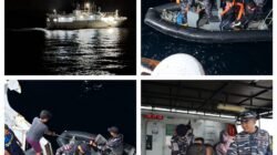 JEMPUT NYAWA DI TENGAH HEMPASAN GELOMBANG PERBATASAN : KRI TORANI-860 SELAMATKAN TIGA NELAYAN